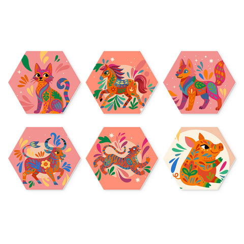 Portable Mini Paint by Numbers Set (6 in) For Kids with colorful fox, tiger, cat, wild animal patterns and fantasy character designs