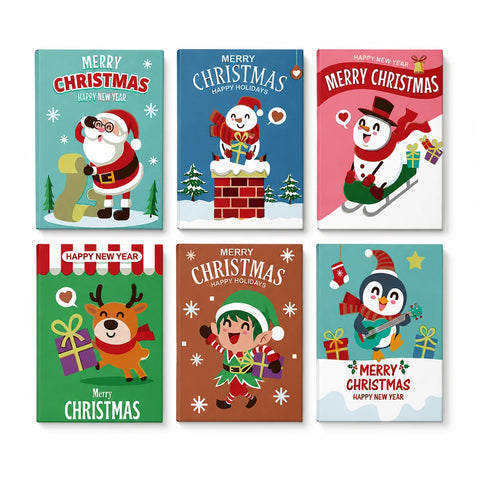 Christmas Mini Paint by Numbers Set For Kids featuring Santa, two snowmen, reindeer, Christmas elf and penguin with gifts, snow and festive decorations