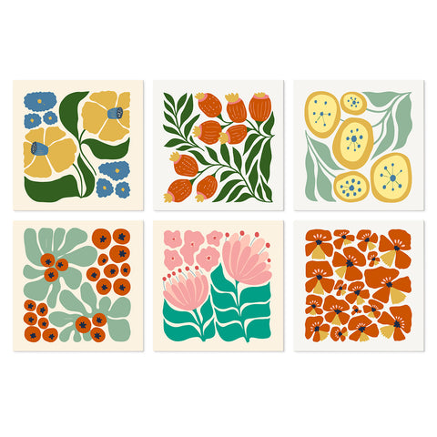 Portable Mini Paint by Numbers Set (6 in) For Kids with abstract flowers, botanical patterns, colorful petals and modern floral designs