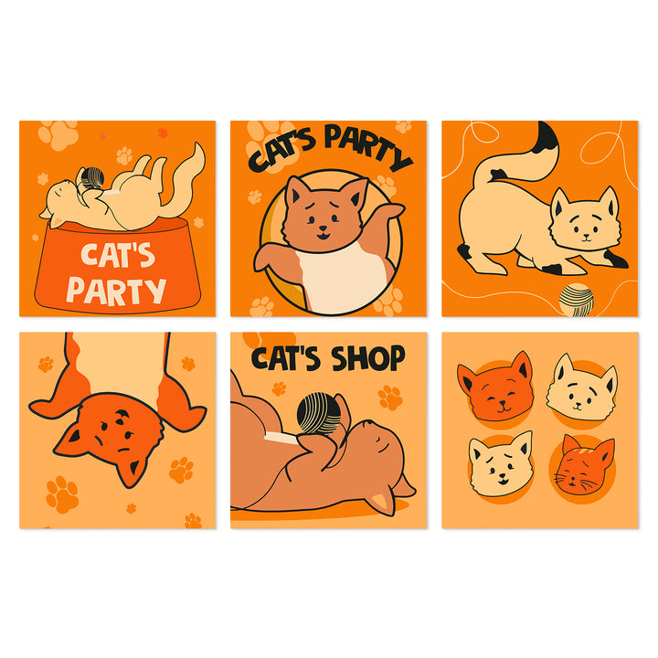 Portable Mini Paint by Numbers Set (6 in) For Kids with cat party, kitten, cat shop, sleeping cat, playful cats and cute feline designs