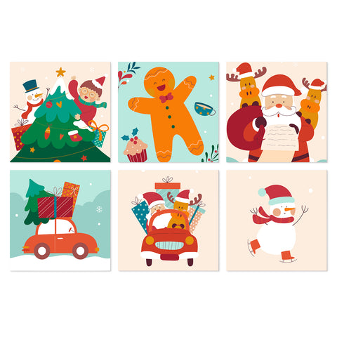 Portable Mini Paint by Numbers Set (6 in) For Kids with Santa Claus, gingerbread cookie, snowman, Christmas tree, reindeer and holiday gift car designs