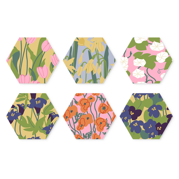 Portable Mini Paint by Numbers Set (6 in) For Kids with abstract floral patterns, tulips, botanical flowers, colorful leaves and modern designs