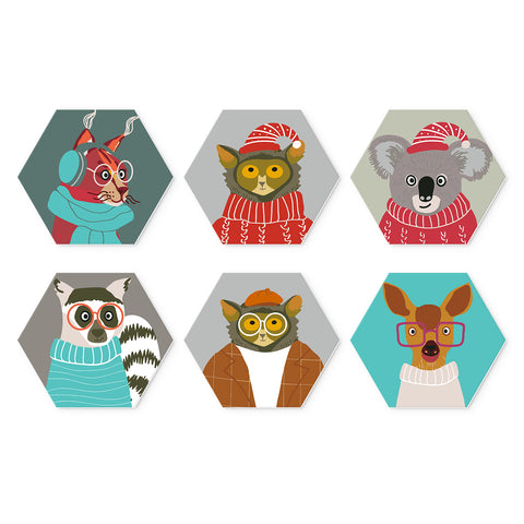 Portable Mini Paint by Numbers Set (6 in) For Kids with koala, raccoon, owl, bear, deer and winter animal character designs