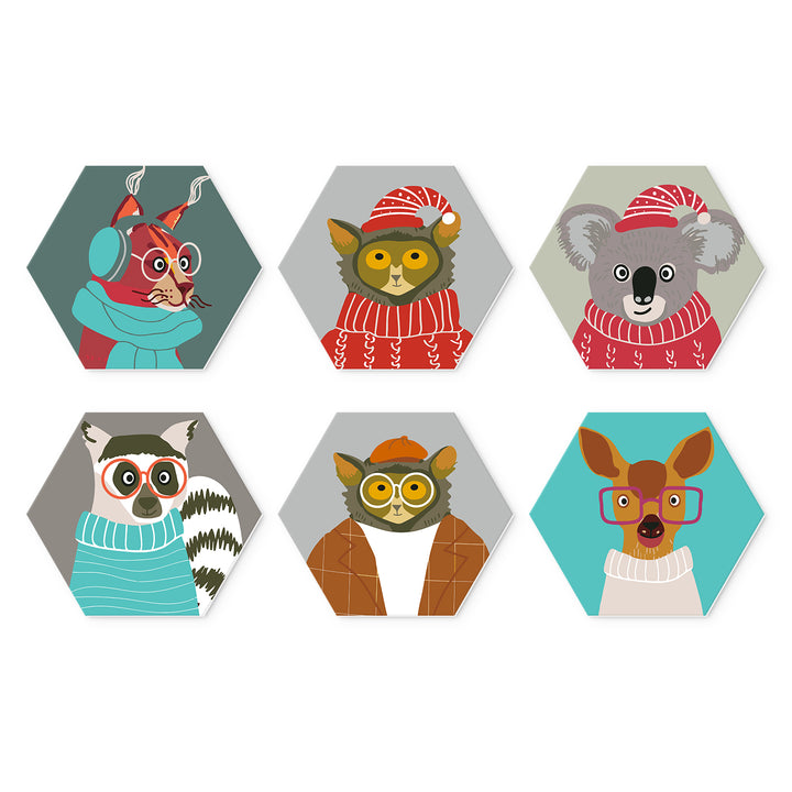 Portable Mini Paint by Numbers Set (6 in) For Kids with koala, raccoon, owl, bear, deer and winter animal character designs