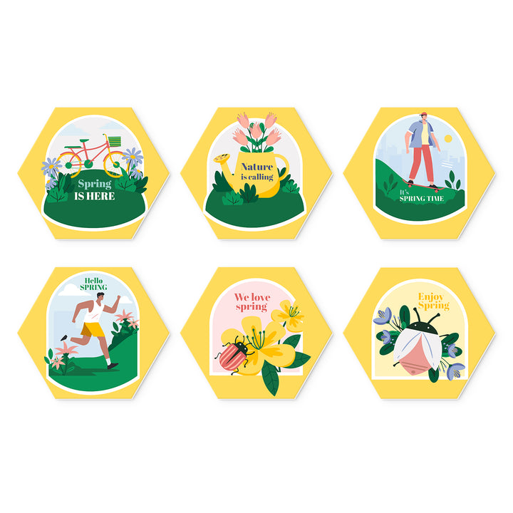 Portable Mini Paint by Numbers Set (6 in) For Kids with spring flowers, bicycle, gardening, outdoor activities, butterflies and nature designs