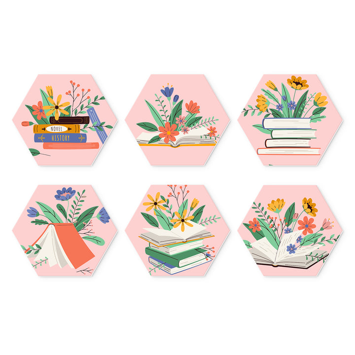 Portable Mini Paint by Numbers Set (6 in) For Kids with floral books, flower bouquets, notebooks, open books and botanical reading designs