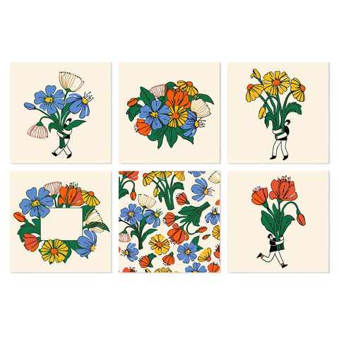 Portable Mini Paint by Numbers Set (6 in) For Kids with colorful flower bouquets, floral frames, botanical patterns and garden flower designs