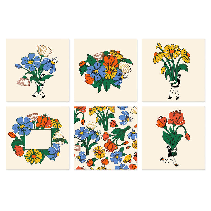 Portable Mini Paint by Numbers Set (6 in) For Kids with colorful flower bouquets, floral frames, botanical patterns and garden flower designs