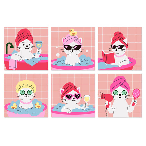 Portable Mini Paint by Numbers Set (6 in) For Kids with spa cat, bathtub kitten, sunglasses cat, reading cat, face mask kitten and beauty care designs