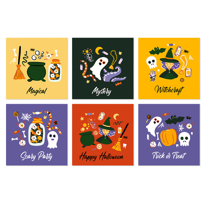 Portable Mini Paint by Numbers Set (6 in) For Kids with witchcraft, magic potion, ghost, pumpkin, Halloween party and trick or treat designs