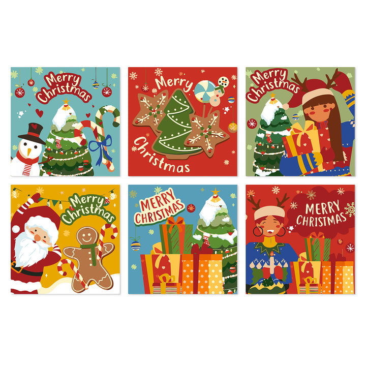 Portable Mini Paint by Numbers Set (6 in) For Kids with Santa Claus, Christmas gifts, gingerbread cookies, Christmas trees and holiday celebration designs