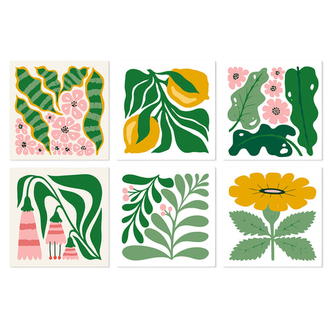 Portable Mini Paint by Numbers Set (6 in) For Kids with abstract botanical leaves, flowers, green plants and modern floral pattern designs