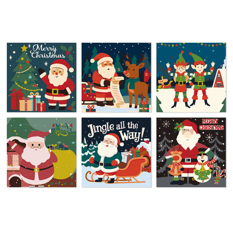 Portable Mini Paint by Numbers Set (6 in) For Kids with Santa Claus, reindeer, elves, Christmas tree, gifts and holiday celebration designs