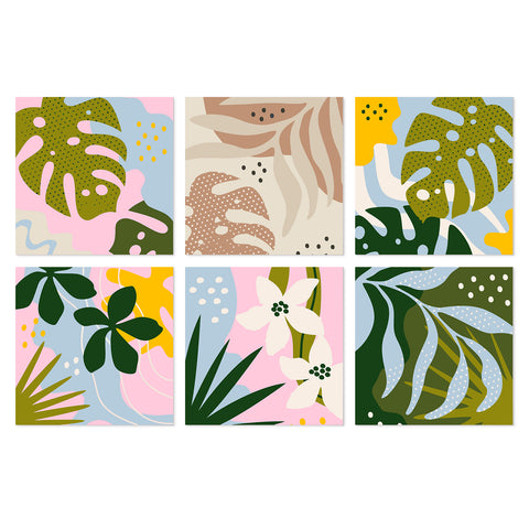 Portable Mini Paint by Numbers Set (6 in) For Kids with abstract tropical leaves, botanical patterns, flowers and modern plant designs