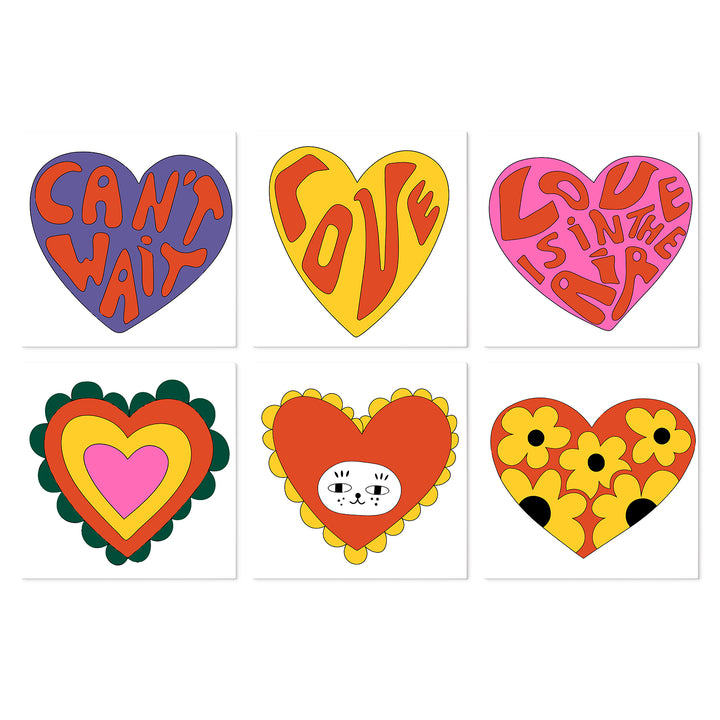 Portable Mini Paint by Numbers Set (6 in) For Kids with colorful heart patterns, love designs, flowers, cute characters and abstract heart artwork