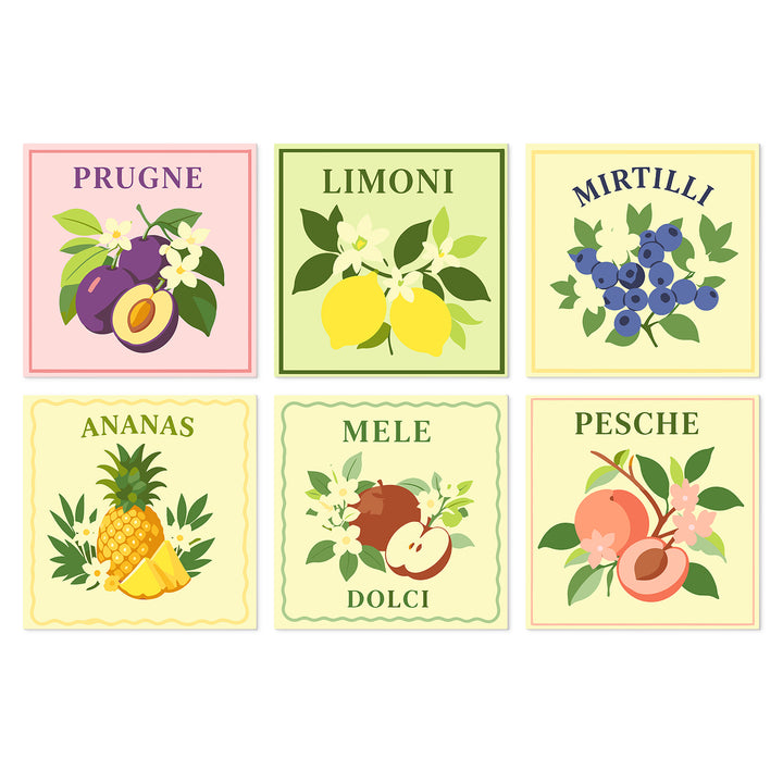 Portable Mini Paint by Numbers Set (6 in) For Kids with lemon, peach, pineapple, blueberry, plum and apple fruit illustration designs