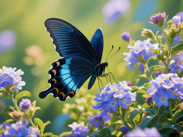 Paint by Numbers：Blue Butterfly Dance Elegant Fluttering of a Butterfly Among Flowers DIY Paint by Numbers Kit