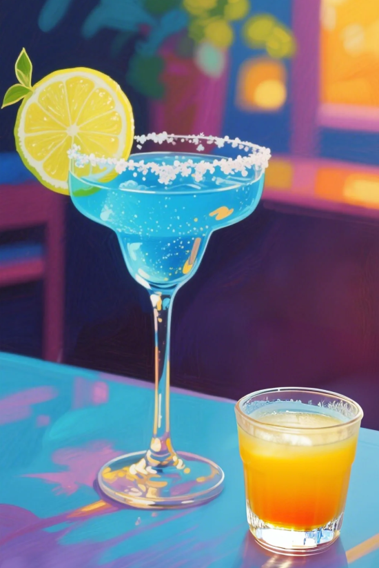 Paint by Numbers：Blue Coast An ice-cold blue margarita, garnished with lemon and a salted rim, bringing a refreshing sea breeze Paint by Number