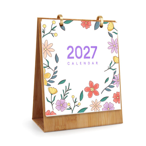 2027 Flower Paint by Numbers Desk Calendar For Beginners with 12 monthly floral artworks, numbered acrylic paints, three brushes and freestanding desk stand