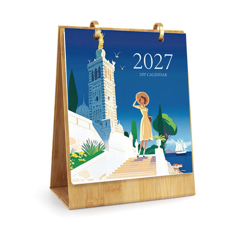 2027 Around the World Paint by Numbers Desk Calendar For Beginners with 12 destination artworks including Washington, Japan, Venice, Beijing, Bangkok and Canada