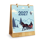 2027 Transportation Paint by Numbers Desk Calendar For Beginners with 12 monthly artworks featuring hot air balloon, tram, train, ferry, bicycle, London bus and steam train