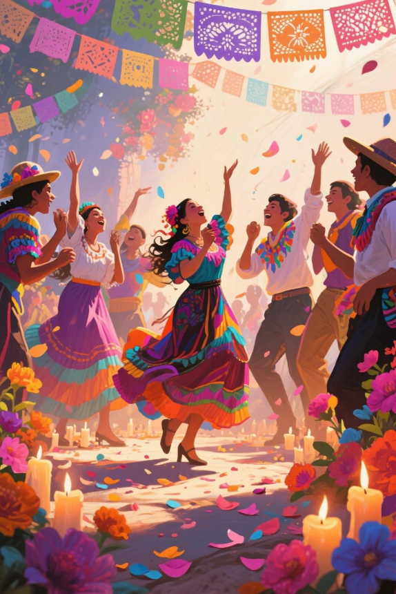 Paint by Numbers：Capturing the Joy of the Day of the Dead Celebration Dance and the Vibrant Festive Atmosphere DIY Painting