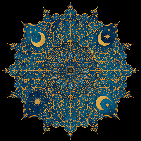 Celestial Harmony – Blue & Gold Mandala Paint by Numbers Kit | Moon and Sun Wall Art for Meditation & Home Decor