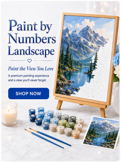 Mountain lake landscape paint-by-numbers kit