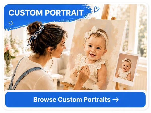 Mother painting a custom portrait of her smiling baby