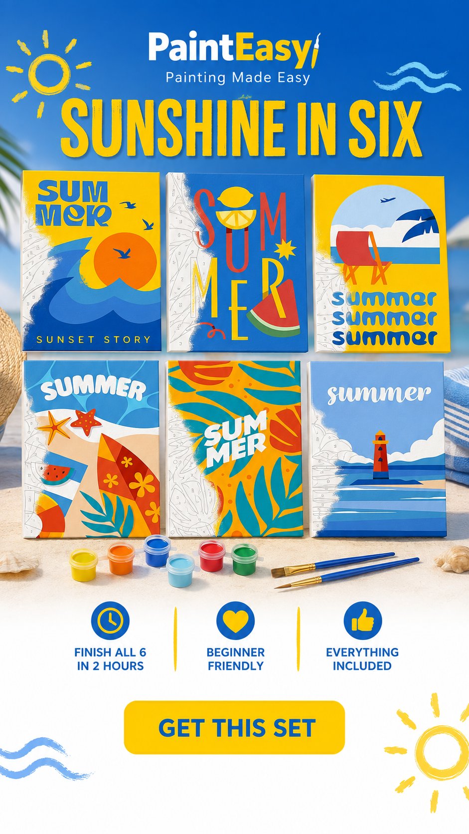Sunshine in Six summer-themed mini paint-by-numbers set