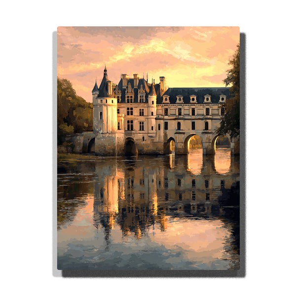 Château de Chenonceau France Paint by Numbers | Loire Valley Sunset Castle Art Kit | PaintEasy