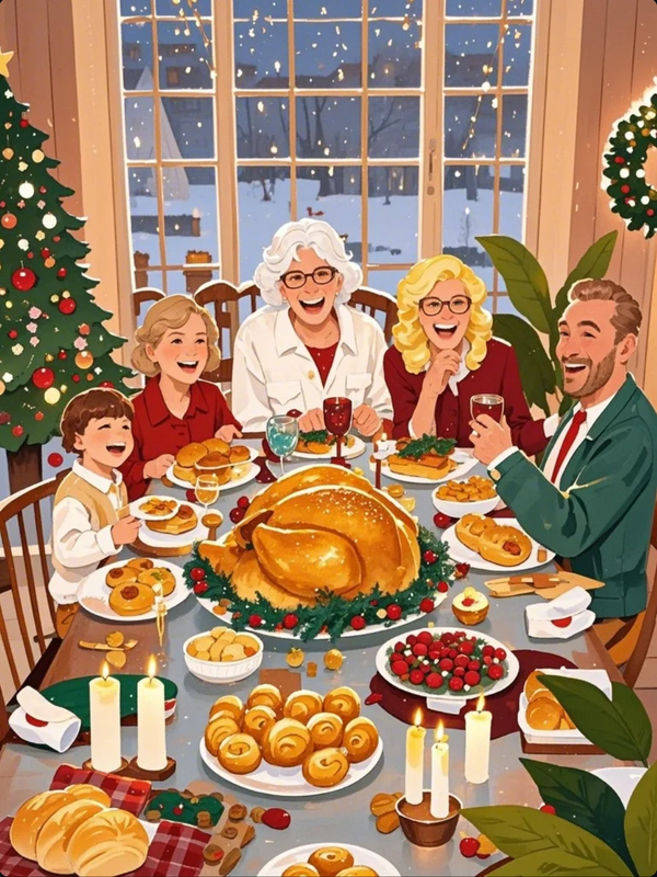 Paint by Numbers：Christmas Gathering Cozy Family Feast, Warm Moments of Family Reuniting for Christmas Dinner DIY Paint by Numbers Kit