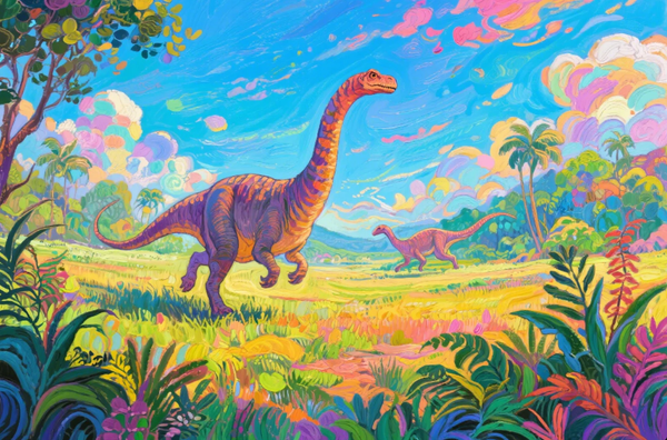 Paint by Numbers：Chromatic Era Brachiosaurus Stroll in a Vivid Dinosaur World DIY Paint by Numbers Kit