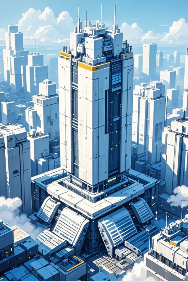 Paint by Numbers：City of Tomorrow Above the Clouds, Overlooking a Magnificent Futuristic City, Feel the Intertwining of Technology and Dreams DIY
