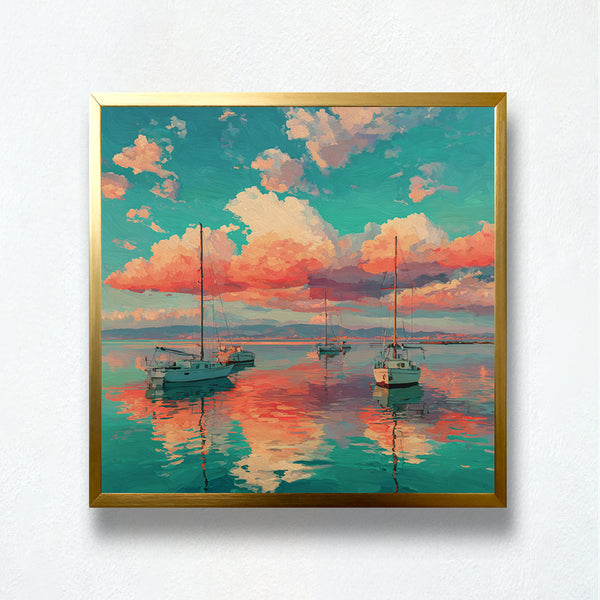 Coral Sky Reflections Sailboats Paint by Numbers | PaintEasy