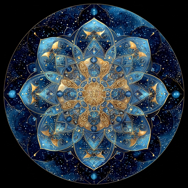 Cosmic Bloom Mandala Paint by Numbers | Deep Blue & Gold Galactic Mindfulness Art