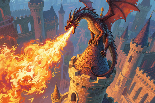Paint by Numbers：Crimson Citadel Breath of the Red Dragon, a Fire-Breathing Giant Perched atop an Ancient Castle DIY Paint by Numbers Kit