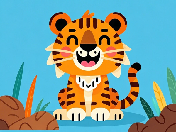 Paint by Numbers：Cute Tiger Attack Happy Little Tiger, A Cartoon Tiger with a Bright Smile, Full of Energy and Adorableness DIY Paint by Numbers