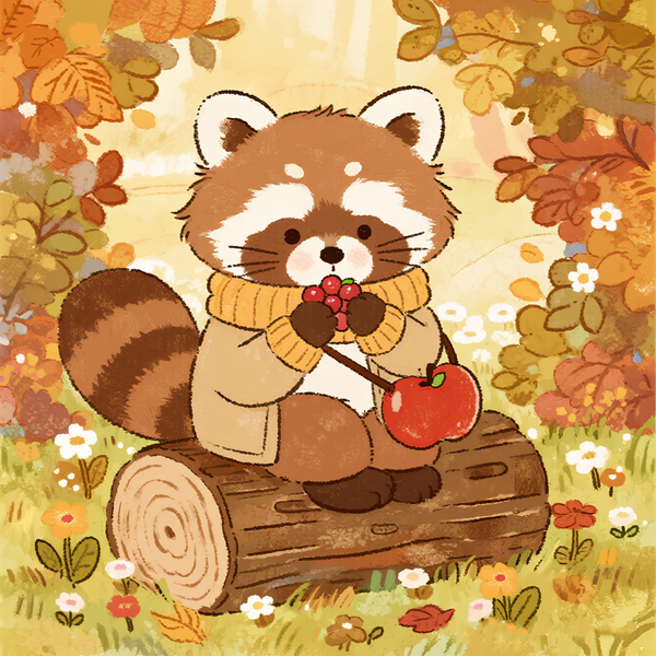 Paint by Numbers: Cute Raccoon Enjoying Fruits in Fall