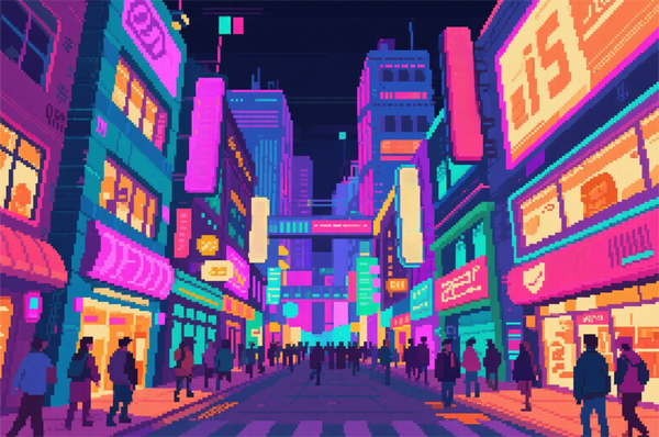 Paint by Numbers：Cyber Neon Under Your Brush Tip Explore the Color Mysteries of Future Streets, Use Your Brush to Infuse This Futuristic Pixel Street and Shimmering Neon Lights with Life DIY
