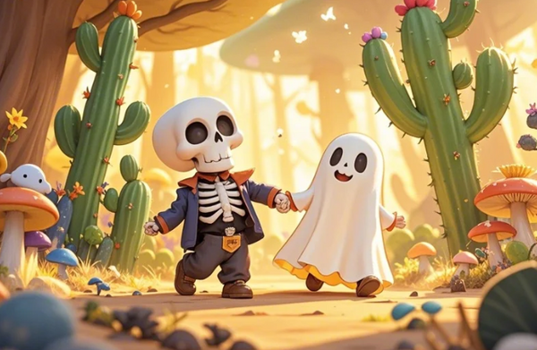 Paint by Numbers：Day of the Dead Pals Painting the Friendship Journey of a Skeleton and Ghost Celebrating the Day of the Dead in a Whimsical Forest with Color DIY Art Kit