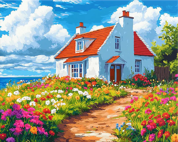 Diamond Painting：A Path Through Wildflowers to a Seaside Haven
