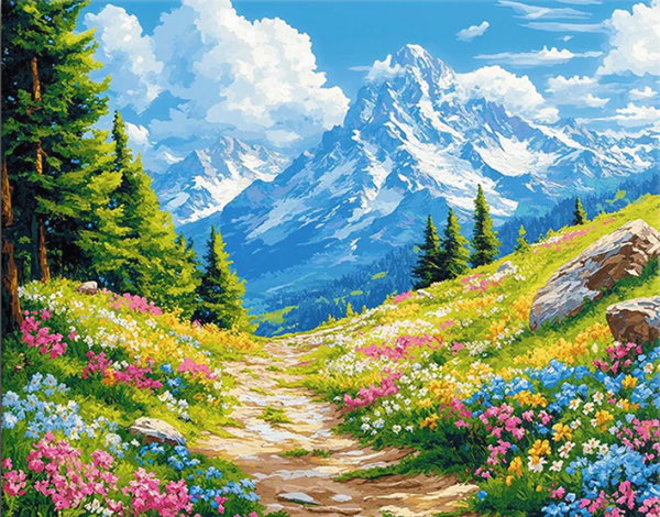 Diamond Painting：Where Mountain Majesty Meets Floral Splendor