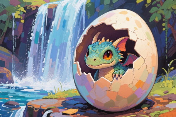 Paint by Numbers：Dragon Egg Encounter A Cute Little Dragon Hatching by the Waterfall Painting Kit