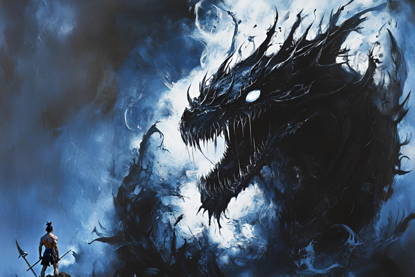 Paint by Numbers：Dragon & Warrior Epic Showdown of a Lone Warrior Facing a Terrifying Black Dragon Painting Kit
