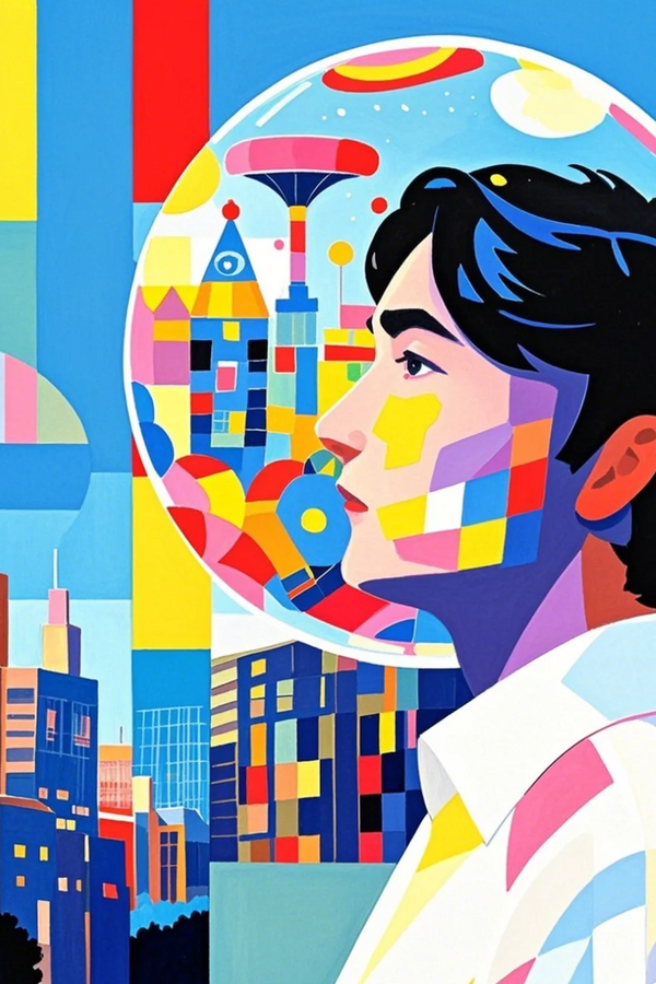Paint by Numbers：Dream of the Future City in a Sphere, Eyes Gazing at the Future, Reflecting a Whimsical Colorful Metropolis DIY