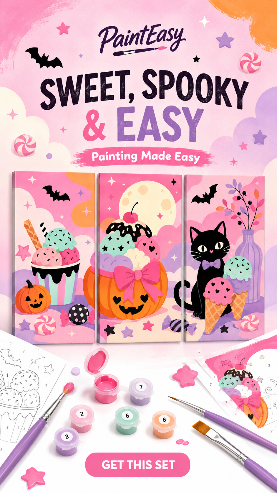 Sweet and spooky Halloween mini paint-by-numbers kits