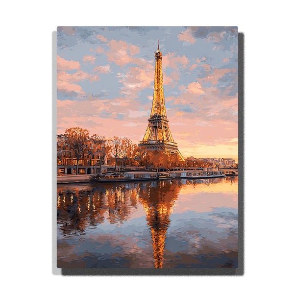 Eiffel Tower Paris France Paint by Numbers | Sunset Seine Reflection Art Kit | PaintEasy