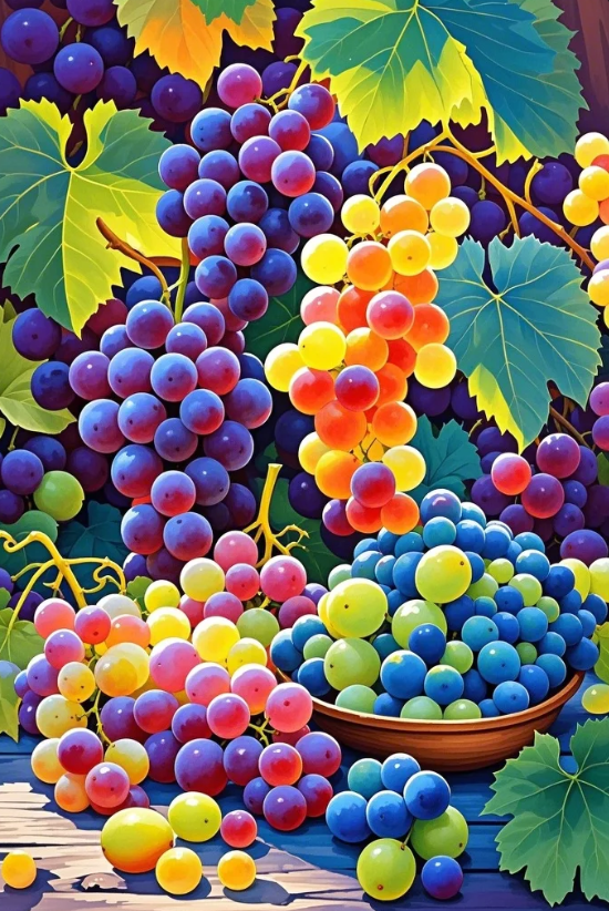 Paint by Numbers：Enchanting Vineyard Jeweled Vines, Colorful Grape Clusters and Plump Berries DIY Paint by Numbers Kit