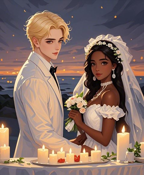 Paint by Numbers：Eternal Vows A Romantic Wedding Promise, a Couple Exchanging Eternal Vows Under Candlelight with the Ocean and Starry Sky as Witness DIY Paint by Numbers Kit
